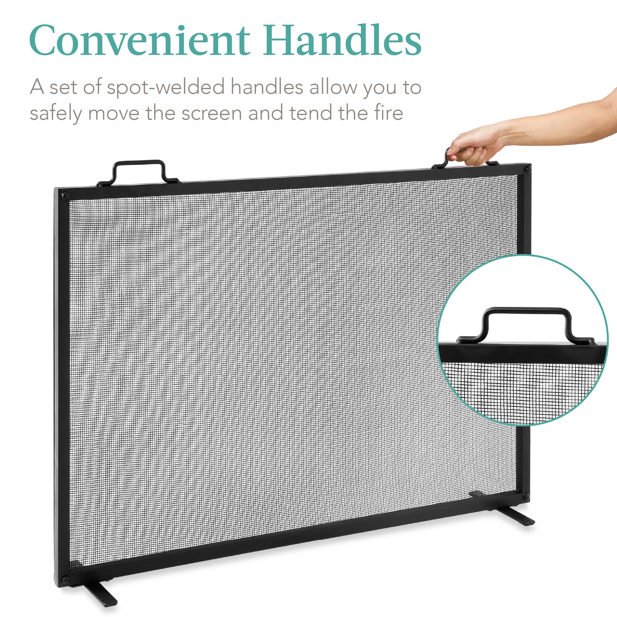 Single Panel Handcrafted Steel Mesh Fireplace Screen w/ Handles