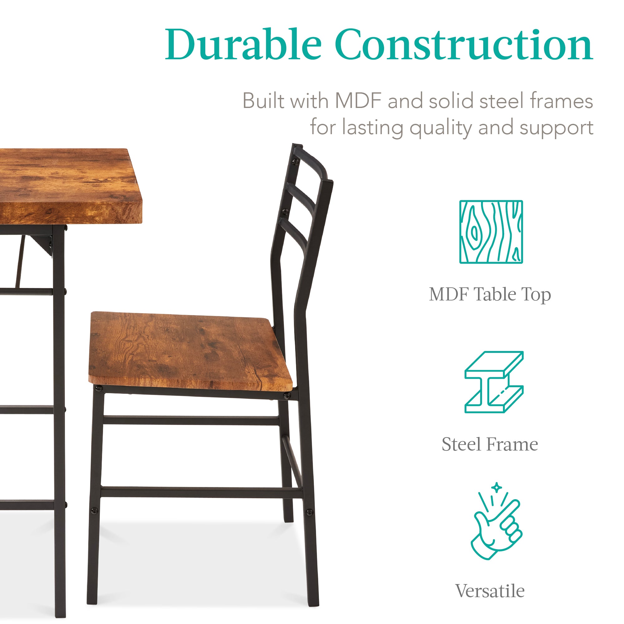 Best Choice Products 3-Piece 36in Wooden Counter Height Dining Table Set for Kitchen Dining Room w/Storage Shelves Metal Frame