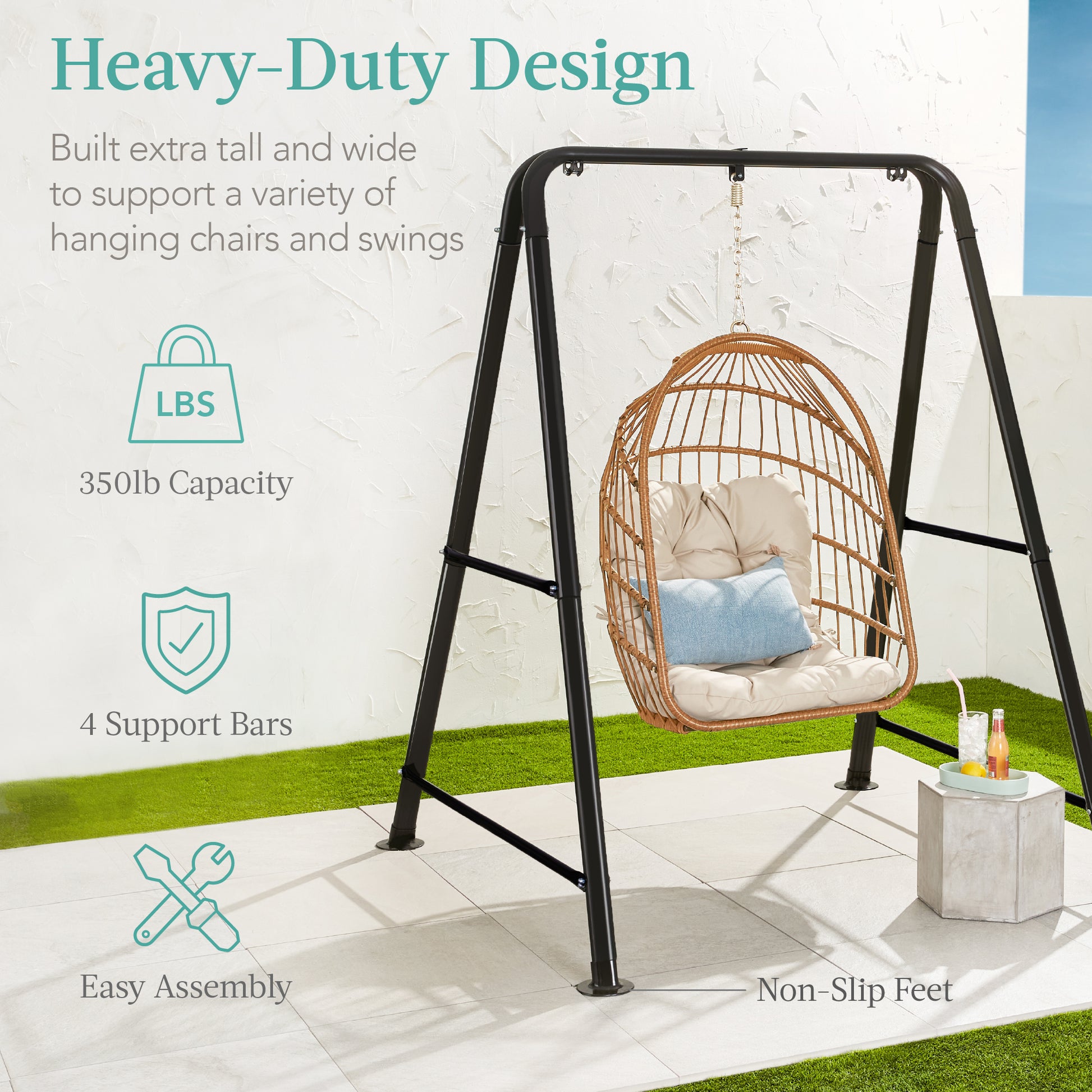 Heavy Duty Hammock Chair Stand w/ Hanging Hardware, 47in Chain