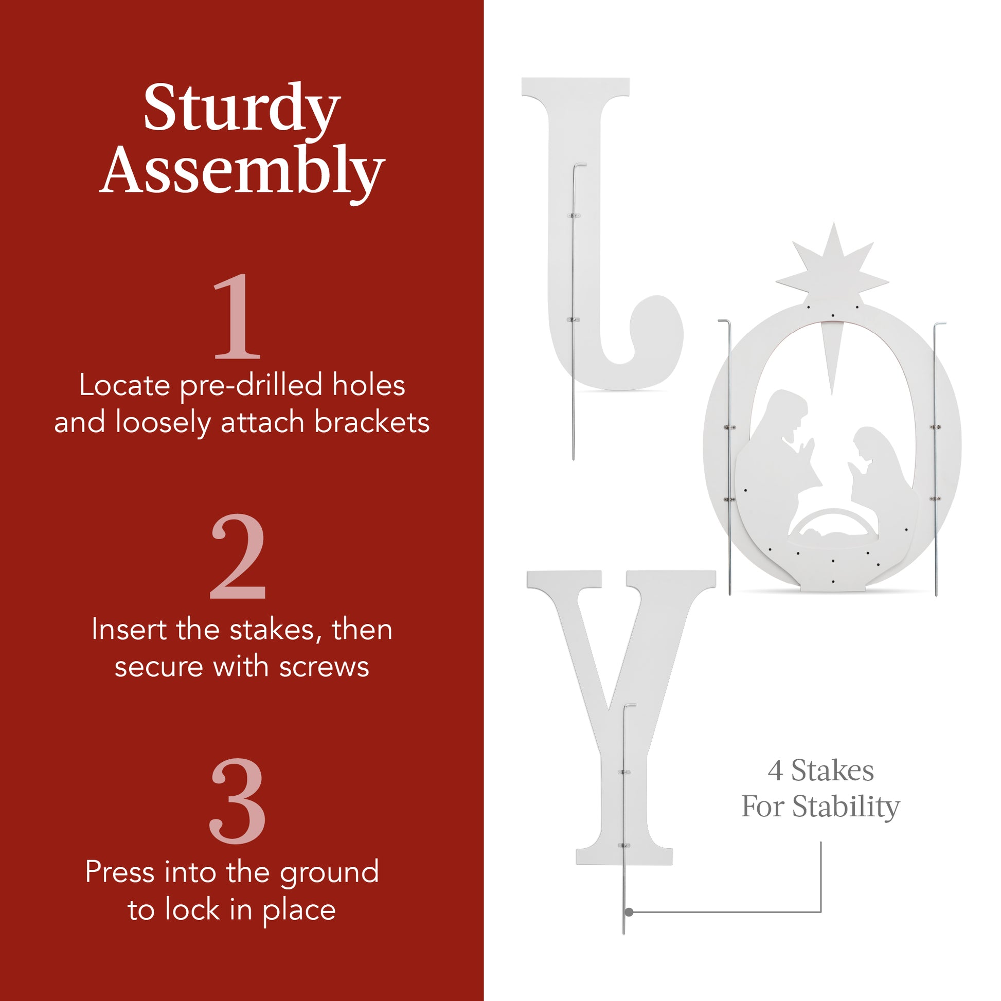 3-Piece Christmas JOY Nativity Yard Decoration w/ Ground Stakes - 46in