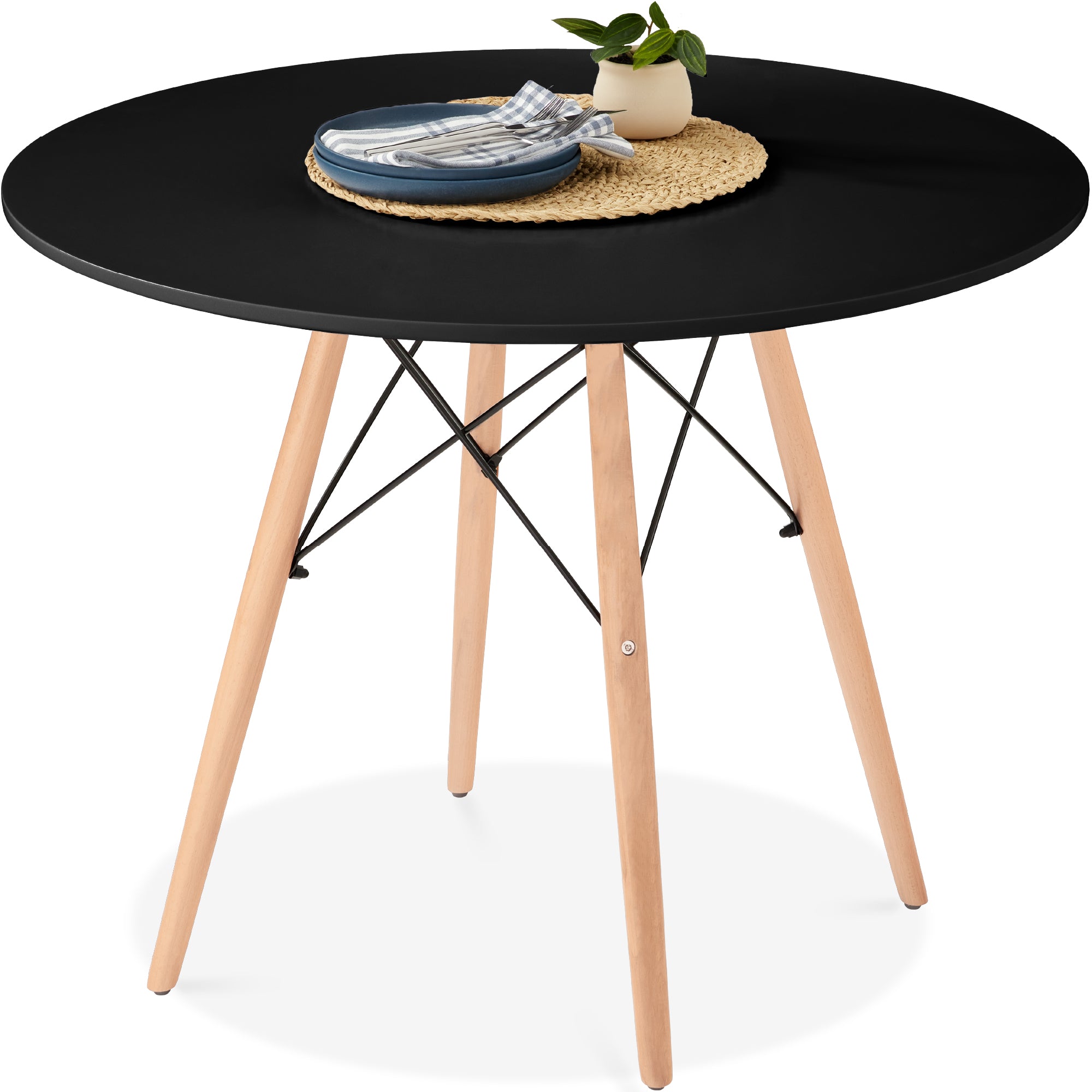 Round Mid-Century Modern Dining Table w/ Beech Wood Legs- 35.5in – Best ...