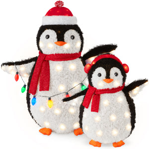 2pc Lighted Pop-Up Penguin Family Christmas Decoration w/ 150 Lights - 3ft