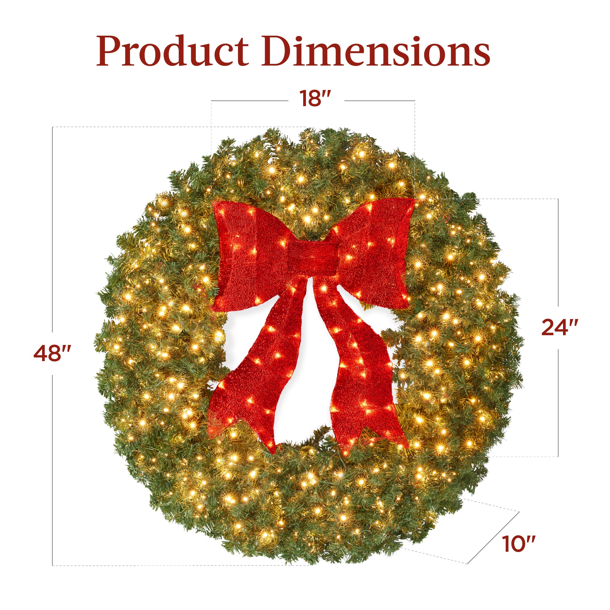 Pre-Lit Artificial Fir Christmas Wreath w/ Red Bow, LED Lights